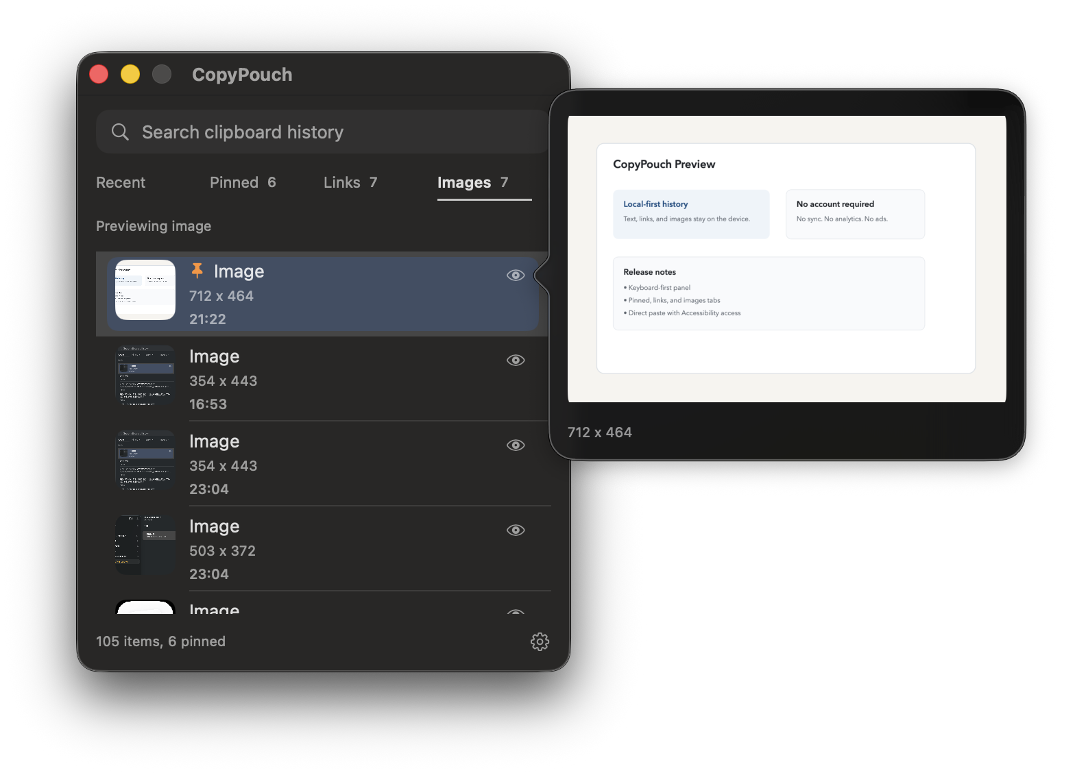 Previewing an image in CopyPouch