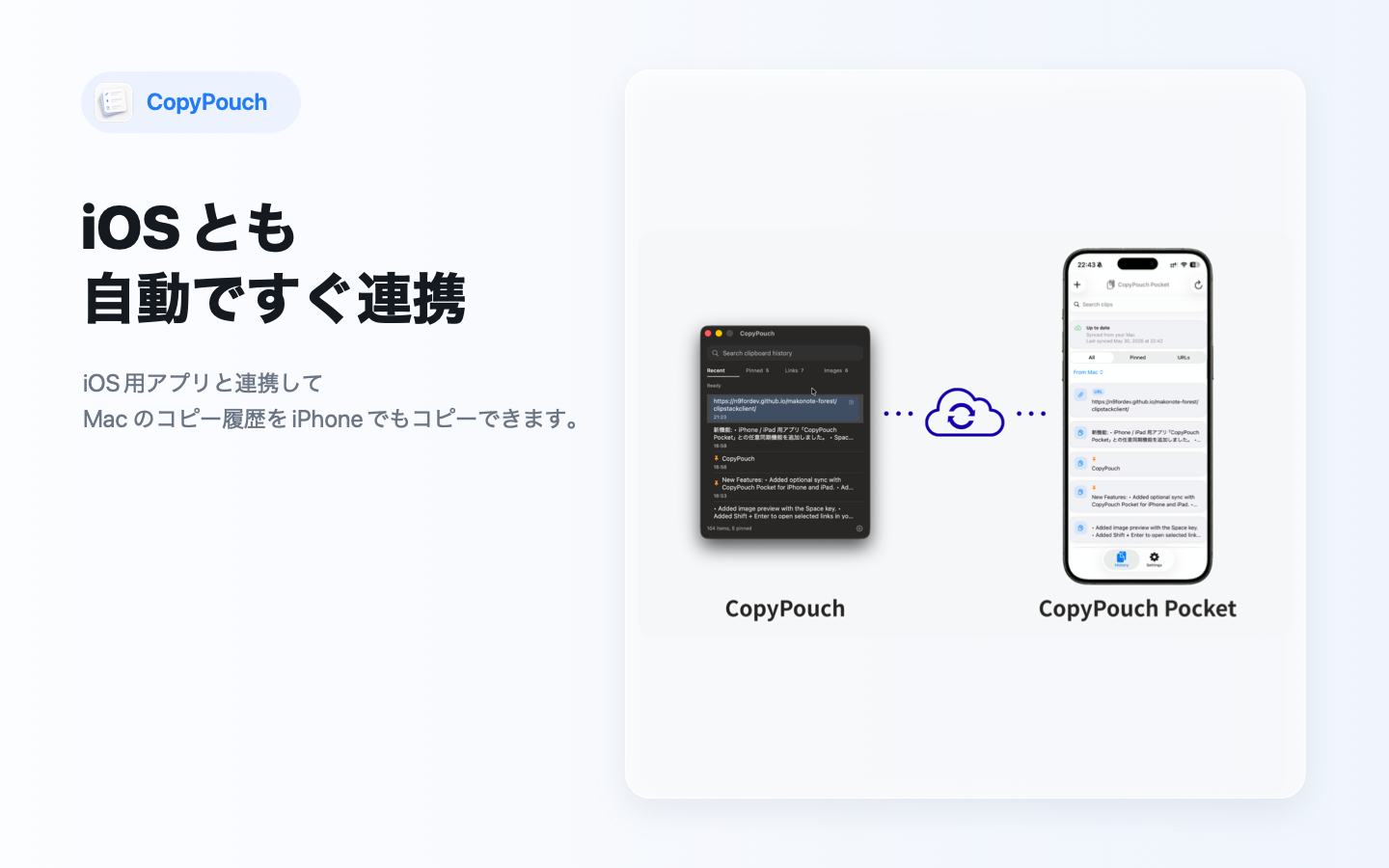 CopyPouch Pocket との同期機能紹介画像